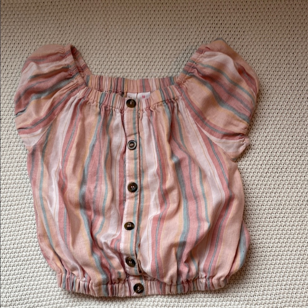 Cropped Pink and Orange Blouse with Elasticized Hem